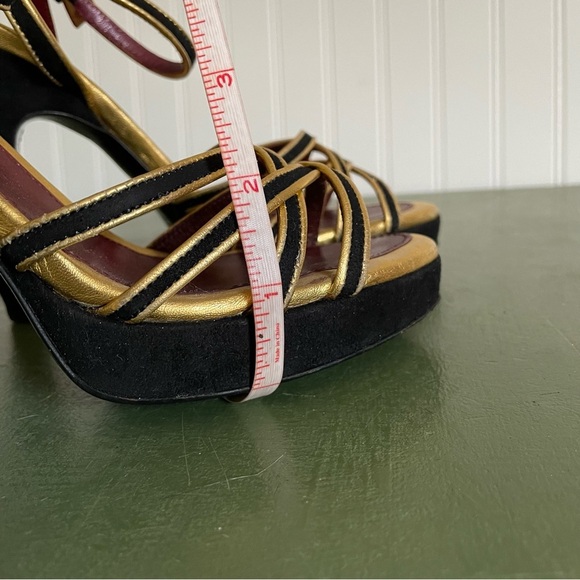 Prada Black Suede & Gold Strappy Platform Heels/Sandals *Italy* - Picture 9 of 12